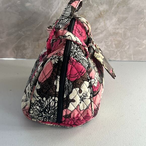 Vera Bradley Cosmetic Makeup Travel Bag Mocha Rouge Quilted Cotton Floral - Picture 2 of 16